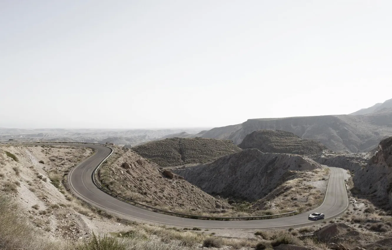 Photo wallpaper road, hills, desert, day, Jaguar C-X75