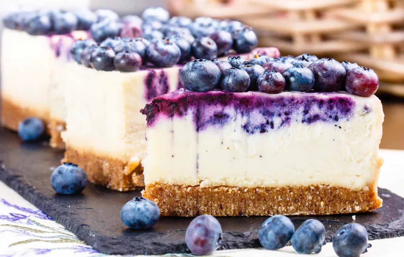 Photo wallpaper blueberries, dessert, cheesecake
