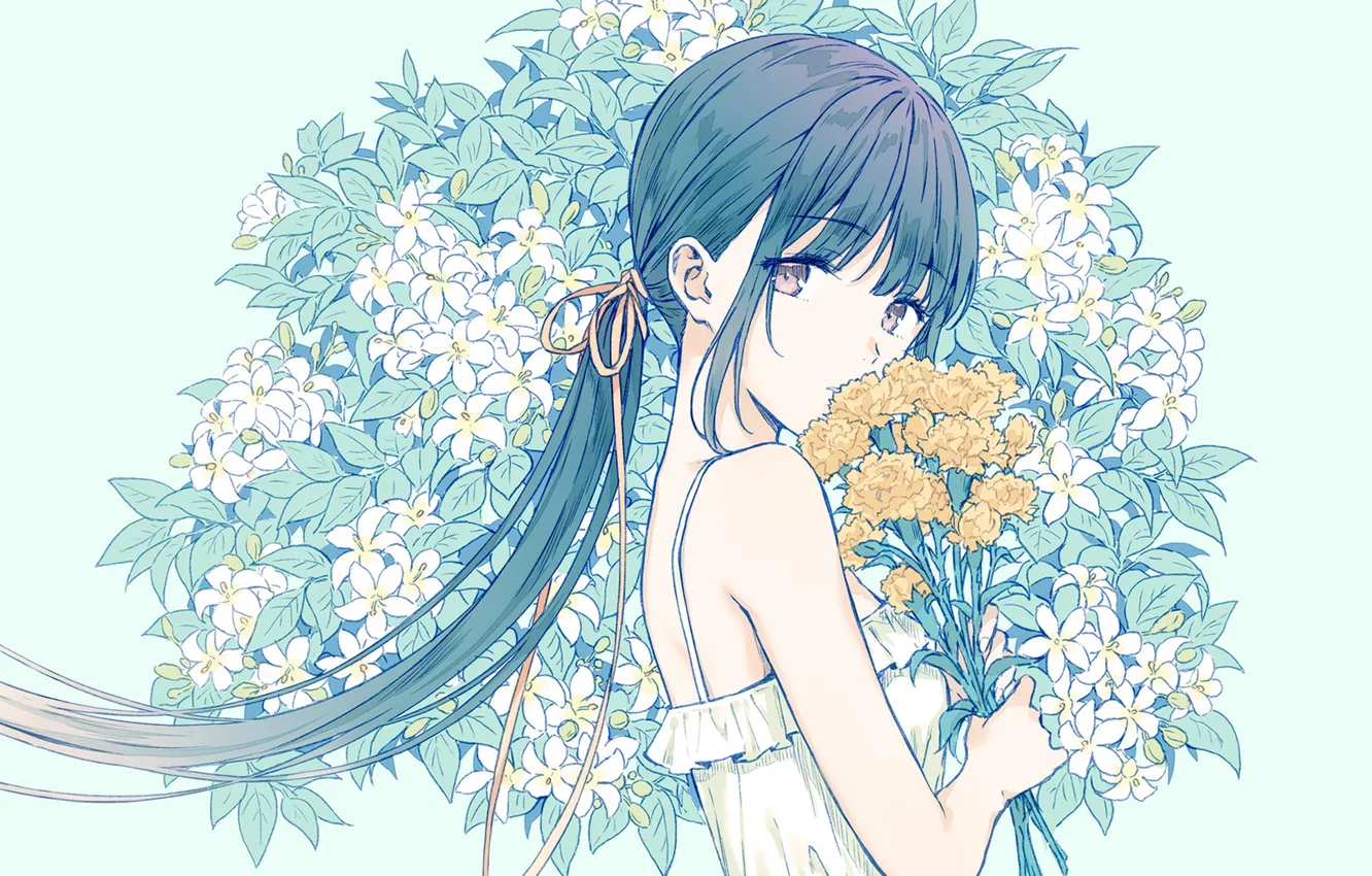 Photo wallpaper flowers, anime, girl