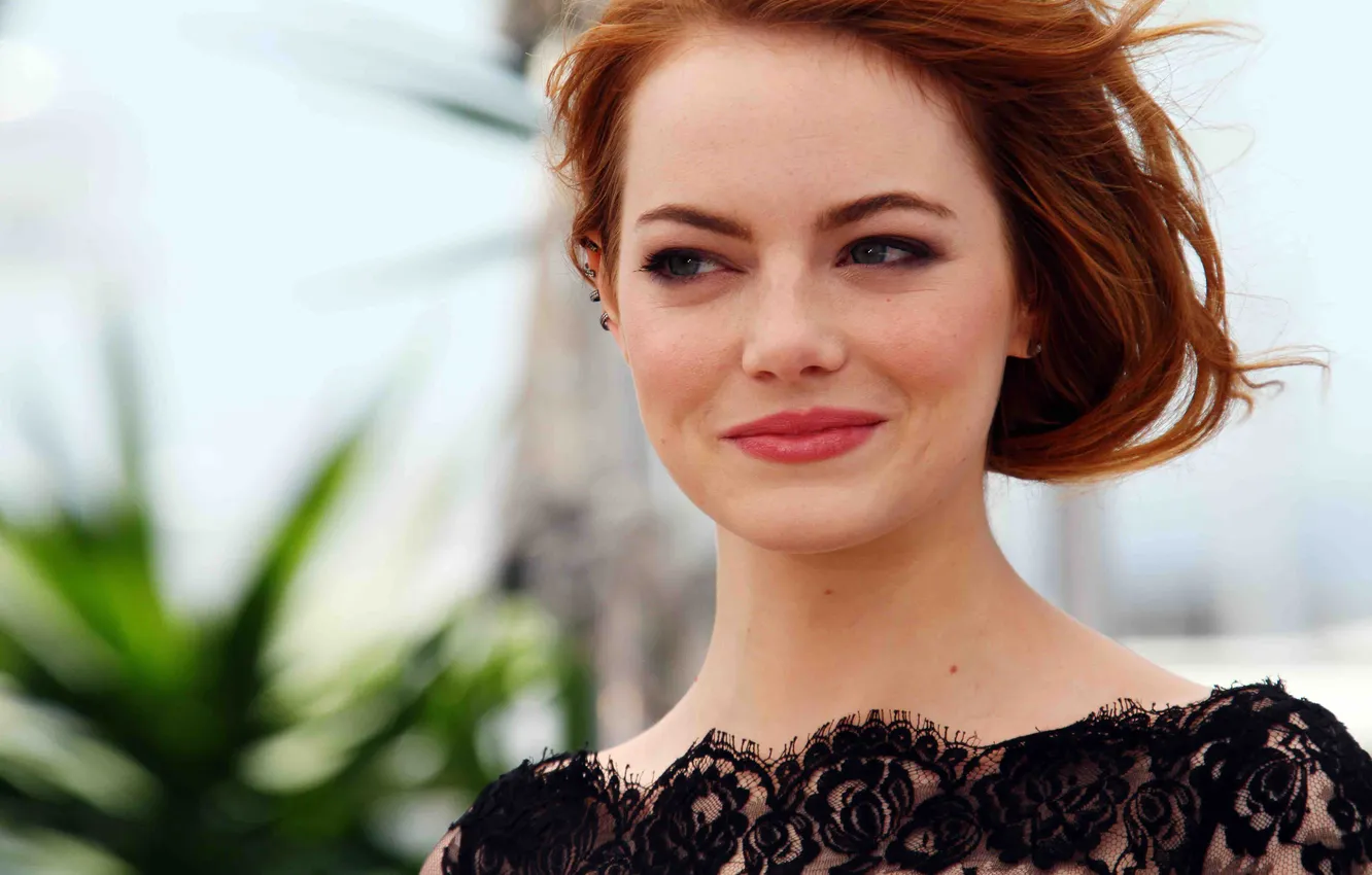 Photo wallpaper portrait, makeup, actress, hairstyle, beauty, redhead, bokeh, Emma Stone
