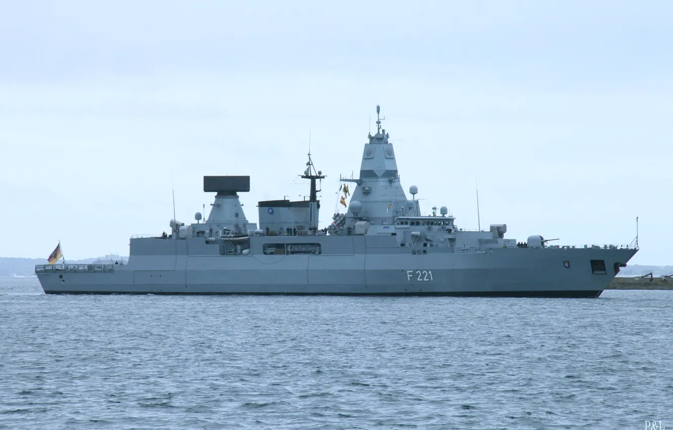 Photo wallpaper frigate, The German Navy, F 221, FGS Hessen