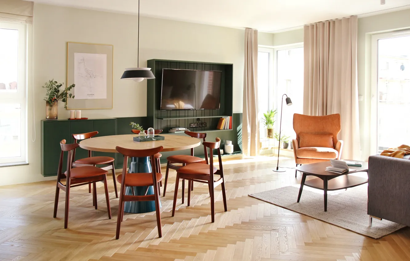 Photo wallpaper design, interior, living room, dining room