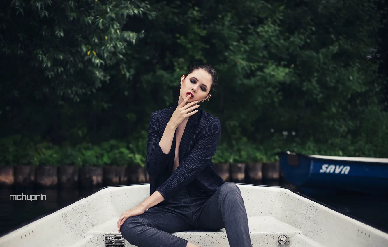 Photo wallpaper girl, photo, photographer, model, brunette, portrait, Disha Shemetova, Maksim Chuprin