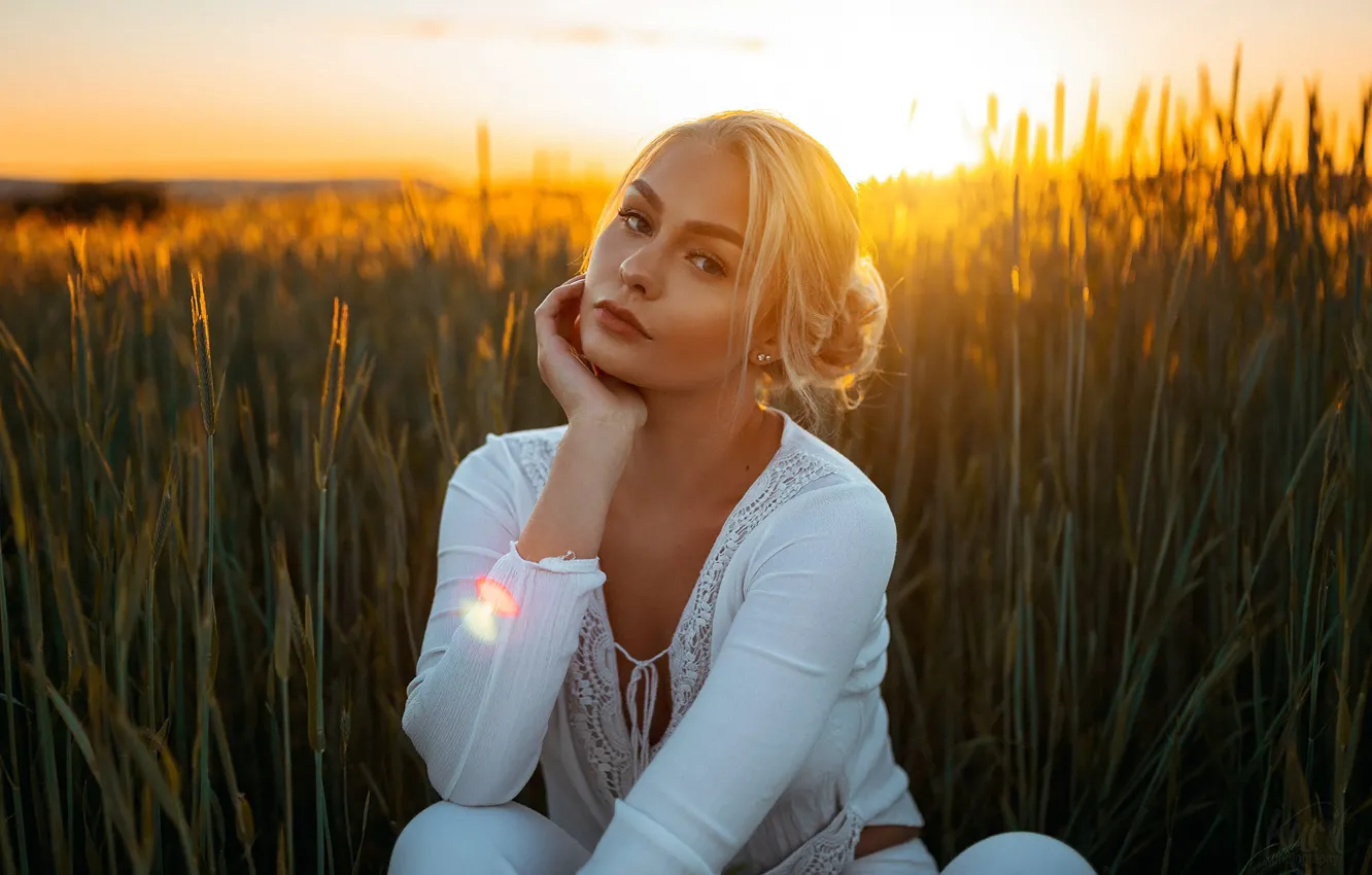 Photo wallpaper look, girl, sunset, blonde, Kucil Photography