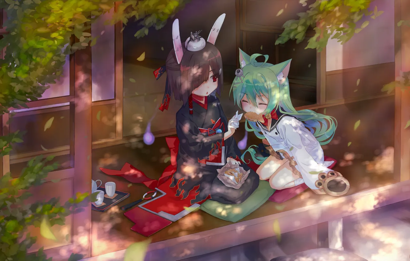 Photo wallpaper girl, two, sitting, Azur Lane