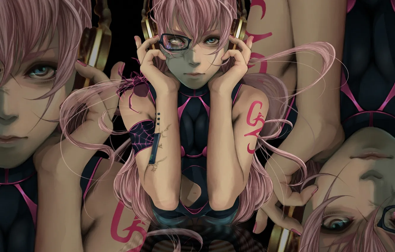 Photo wallpaper girl, headphones, art, glasses, vocaloid, megurine luka, Vocaloid