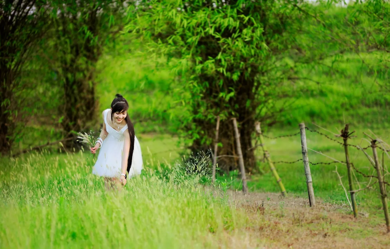 Photo wallpaper girl, nature, Asian