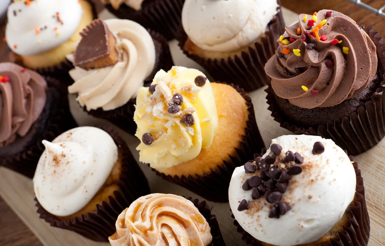 Photo wallpaper chocolate, cream, dessert, cakes, cupcakes, cuts