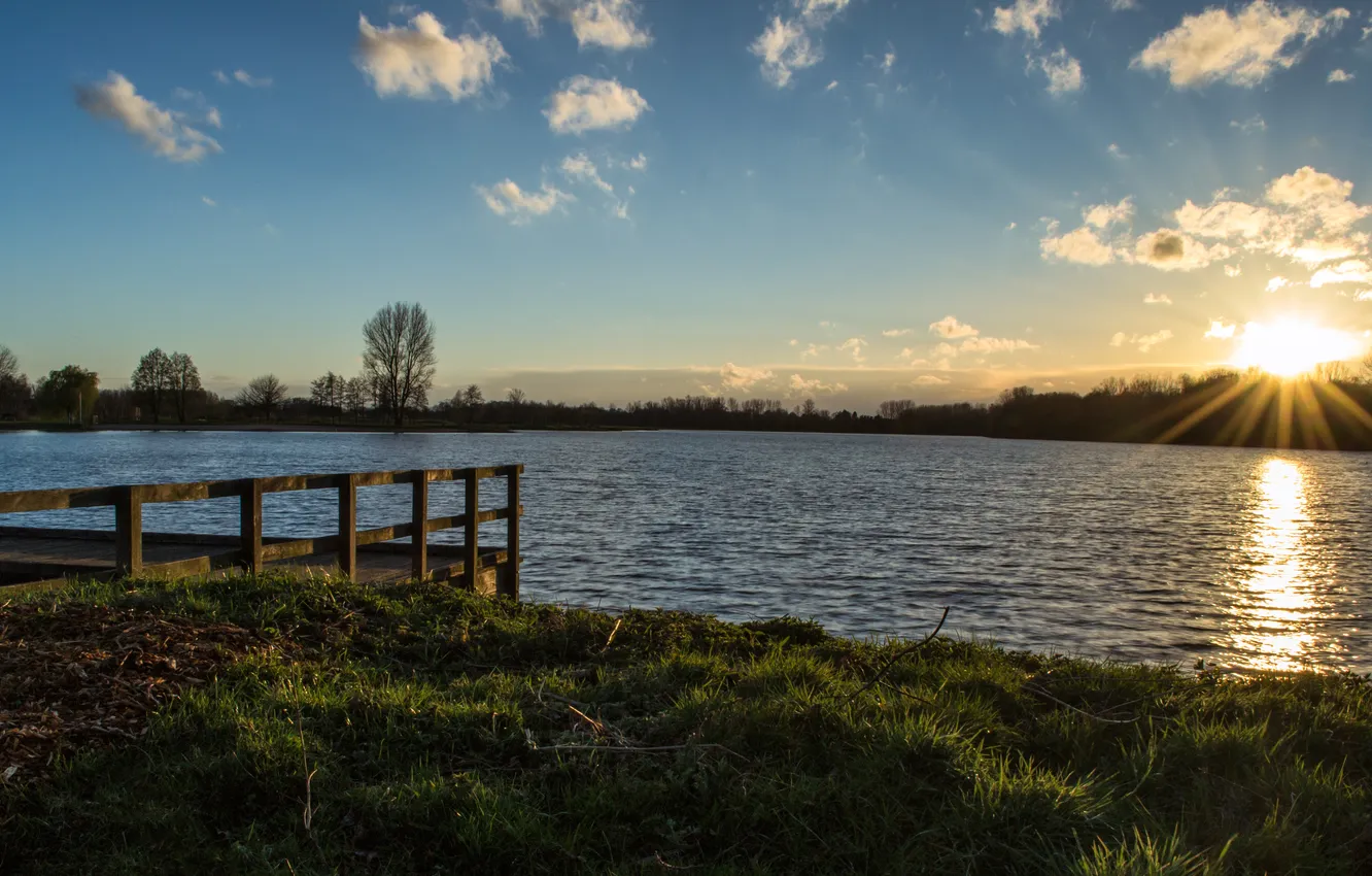 Photo wallpaper the sky, the sun, lake