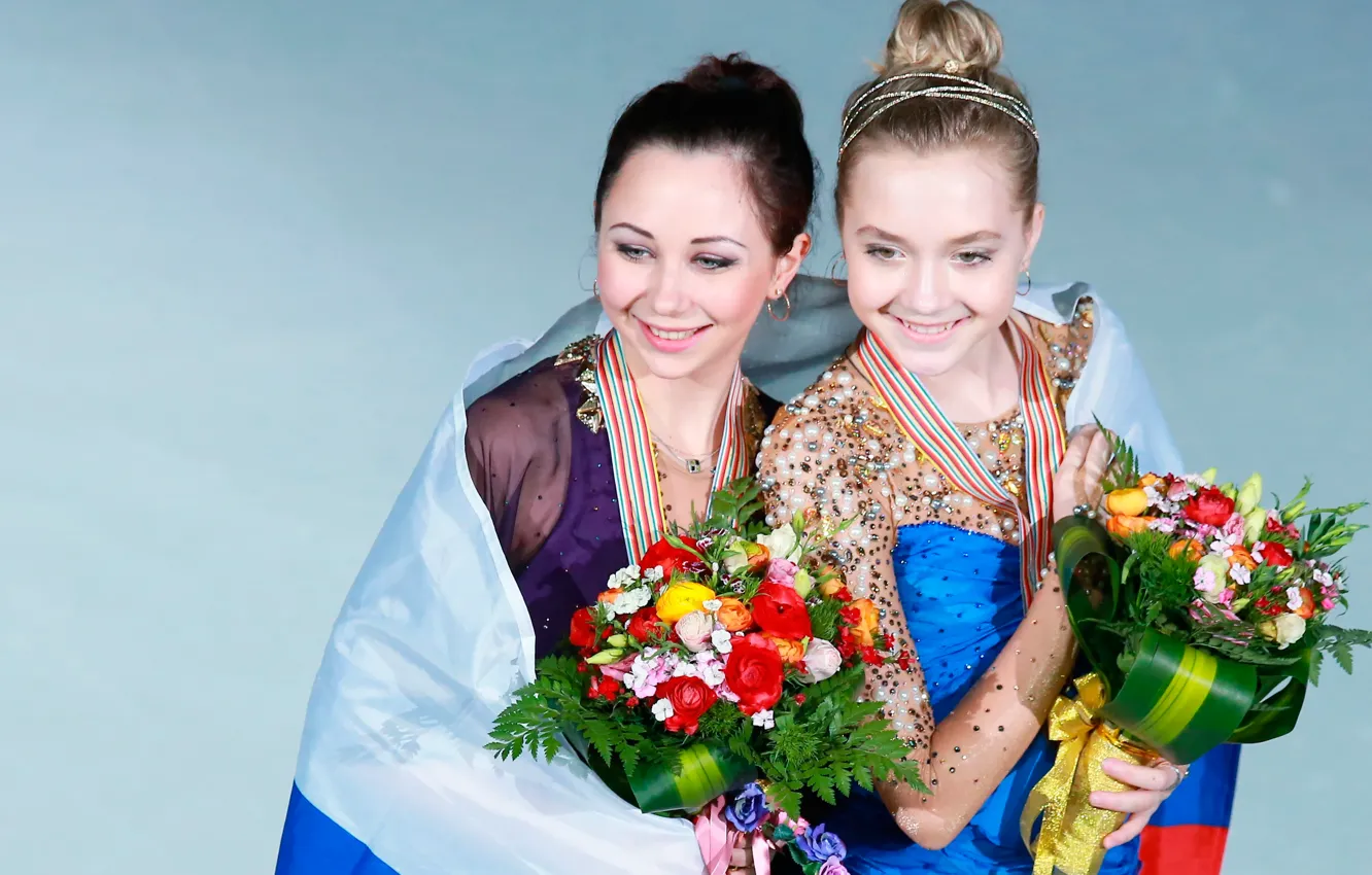 Photo wallpaper gold, silver, figure skating, girl, the world Cup, 2015, Elizaveta Tuktamysheva, Elena Radionova