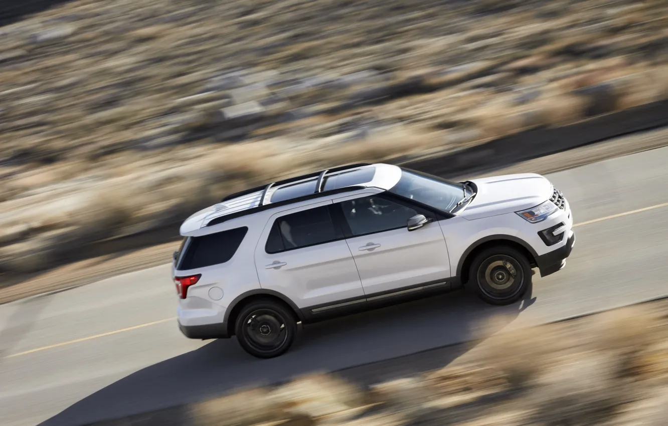 Photo wallpaper white, movement, Ford, Sport, SUV, Explorer, 2017, XLT