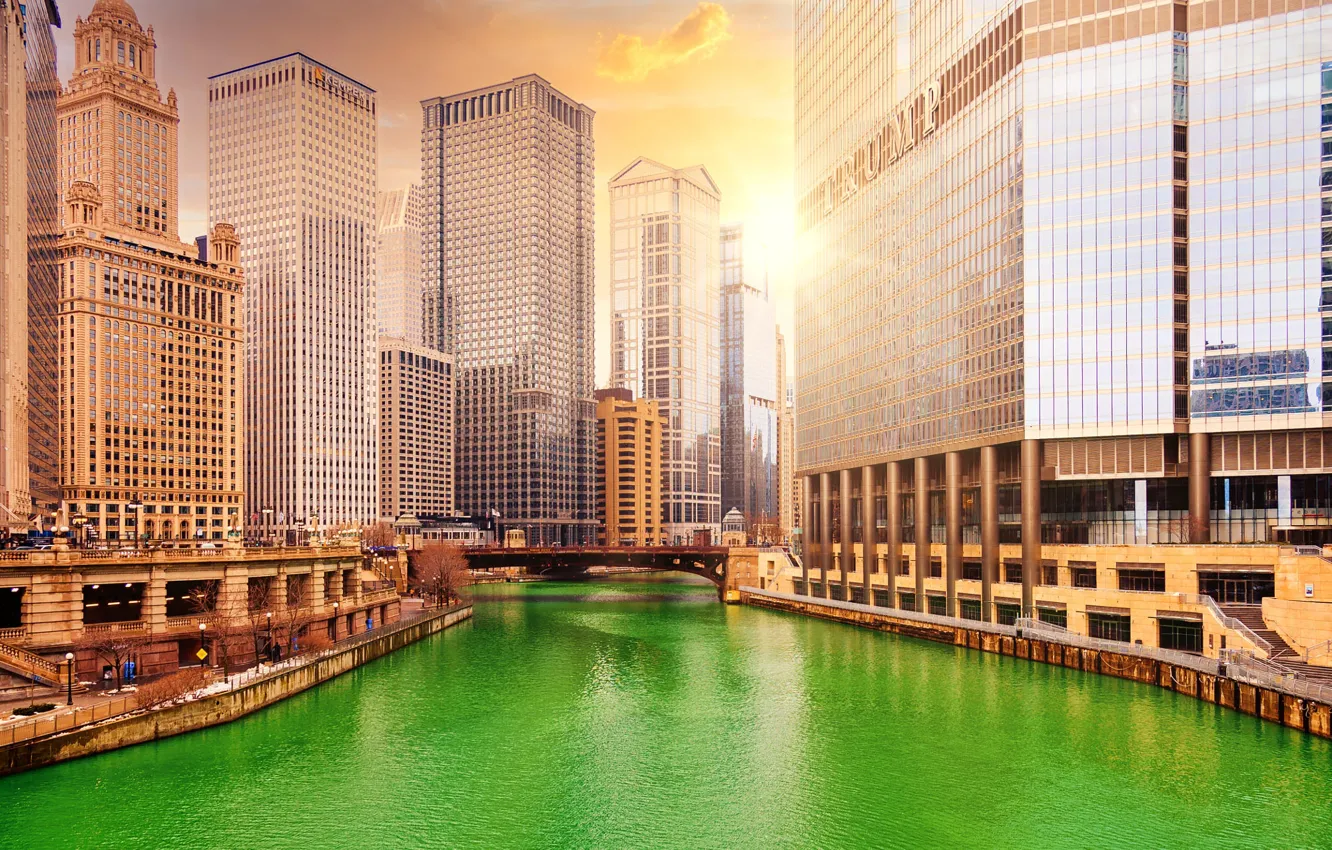 Photo wallpaper the sky, the sun, rays, light, bridge, the city, river, view