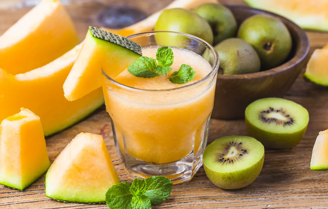 Photo wallpaper kiwi, juice, drink, mint, melon
