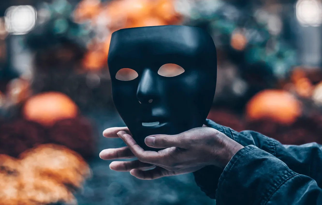 Photo wallpaper face, hands, mask, fingers, brush