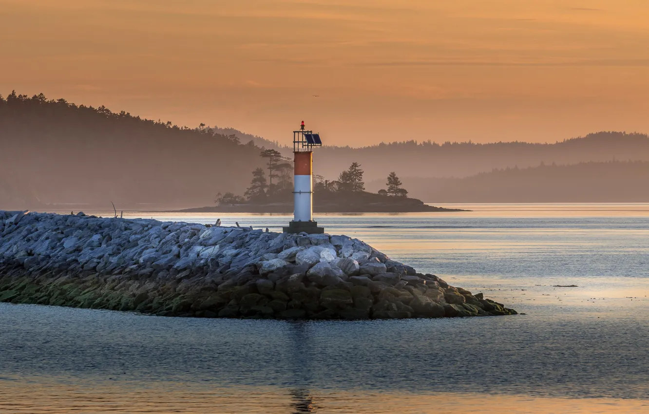 Photo wallpaper sea, morning, lighthouse, Sidney, vancouver island, pastel