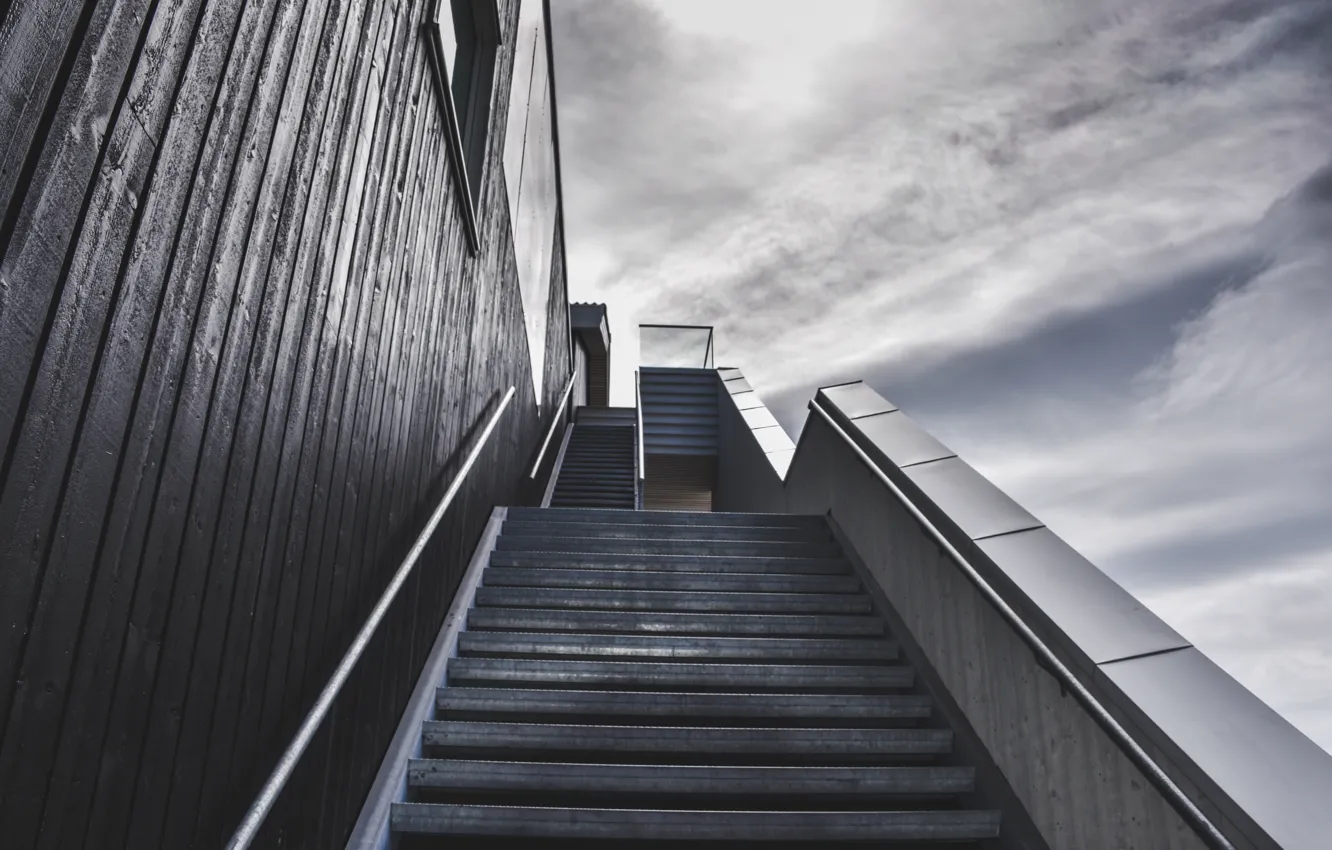 Photo wallpaper sky, stairs, gray and black colors