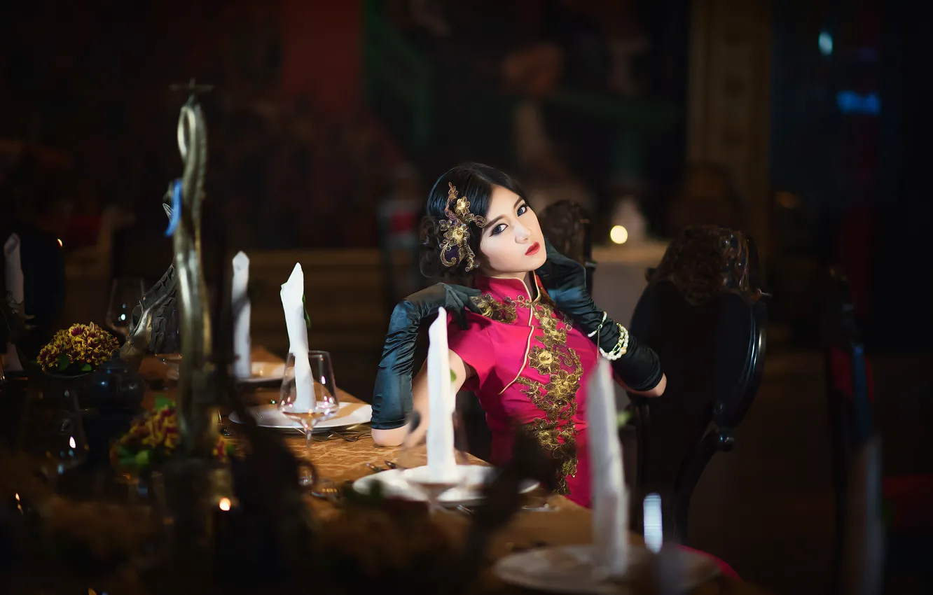 Photo wallpaper girl, decoration, makeup, Oriental style, Suzi Wong