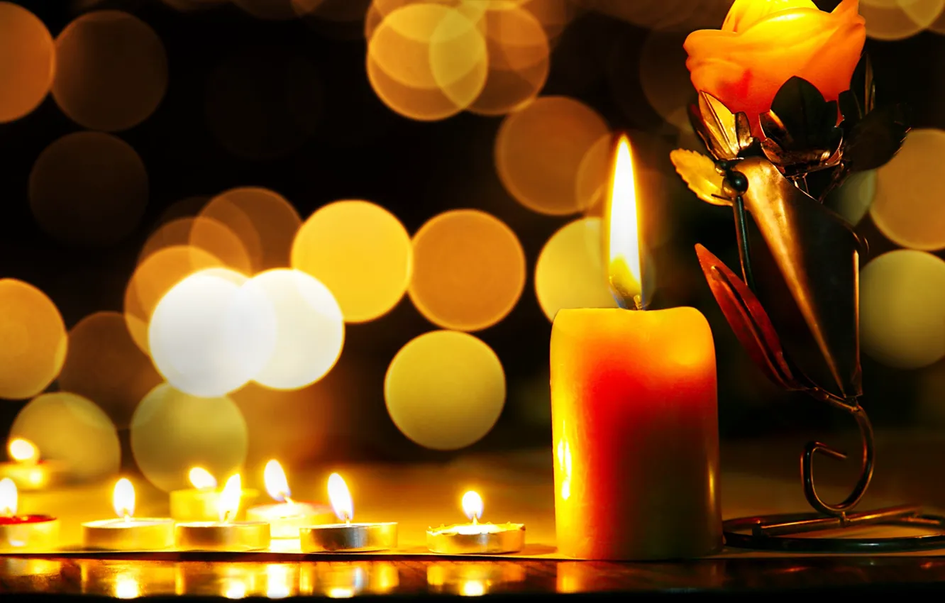Photo wallpaper candles, lights, bokeh