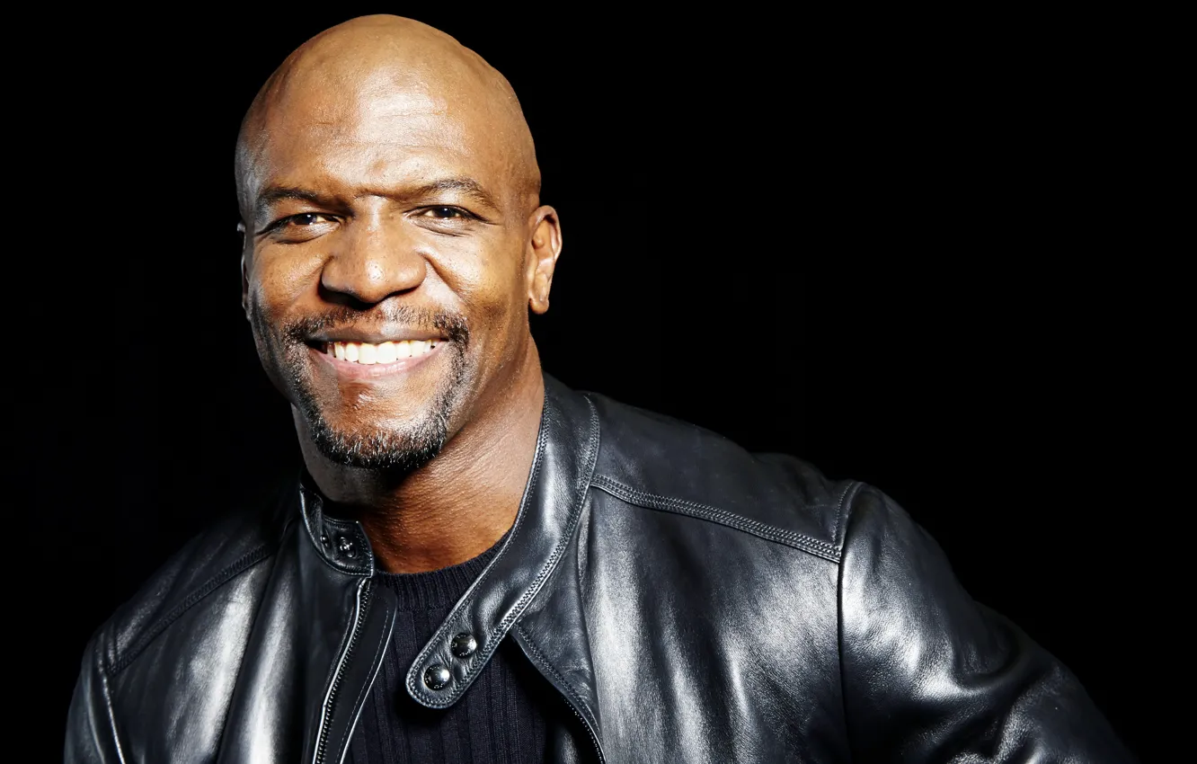 Photo wallpaper look, smile, bald, background black, leather jacket, Terry Crews, Terry Crews