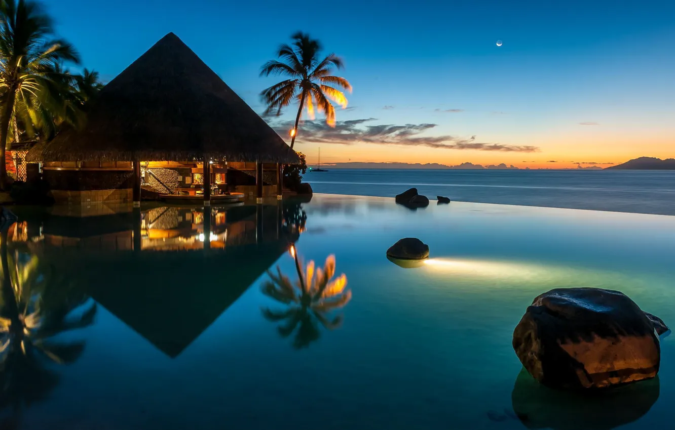 Photo wallpaper the ocean, the evening, pool, Bungalow