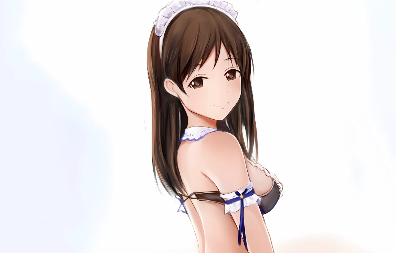 Photo wallpaper girl, sexy, lingerie, bra, cleavage, long hair, brown hair, brown eyes