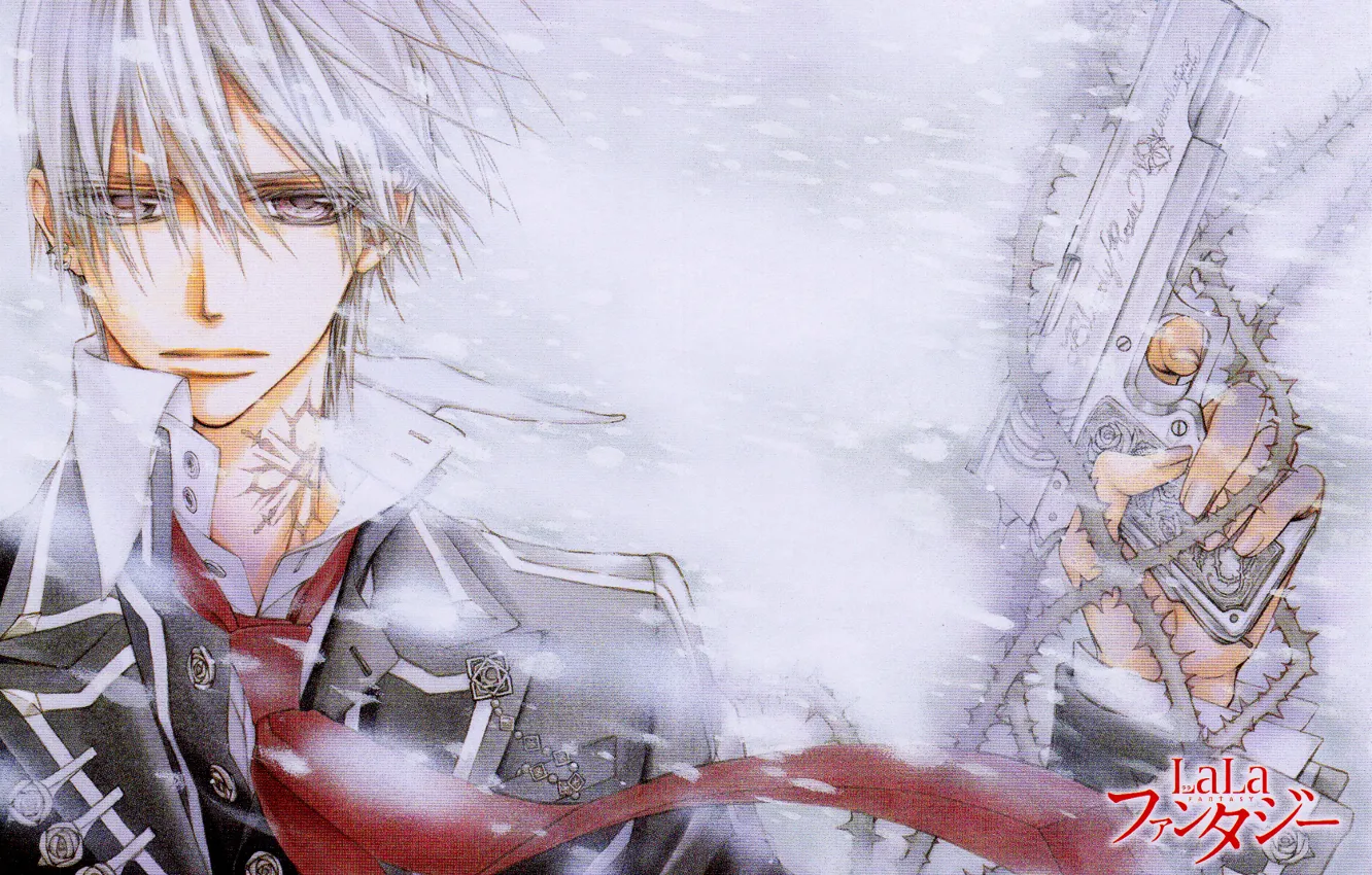 Photo wallpaper snow, gun, spikes, white hair, art, vampire knight, matsuri hino, zero kiryu