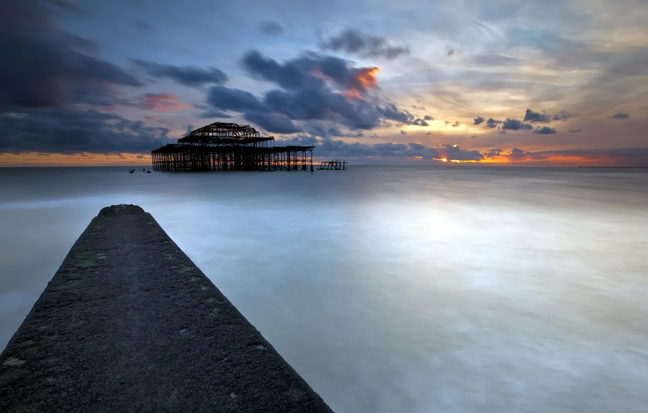 Photo wallpaper sea, landscape, sunset