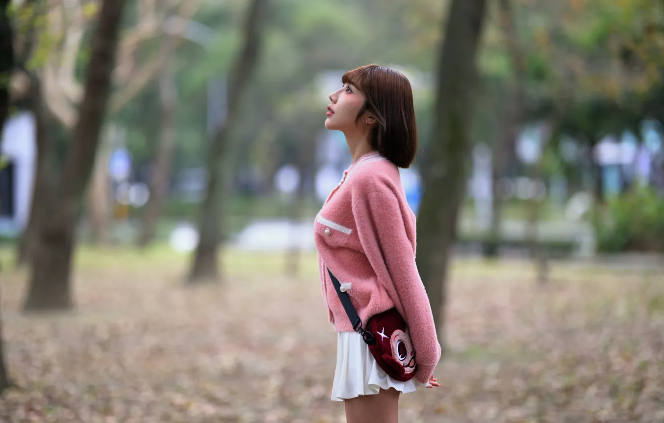Photo wallpaper girl, handbag, Asian, jacket