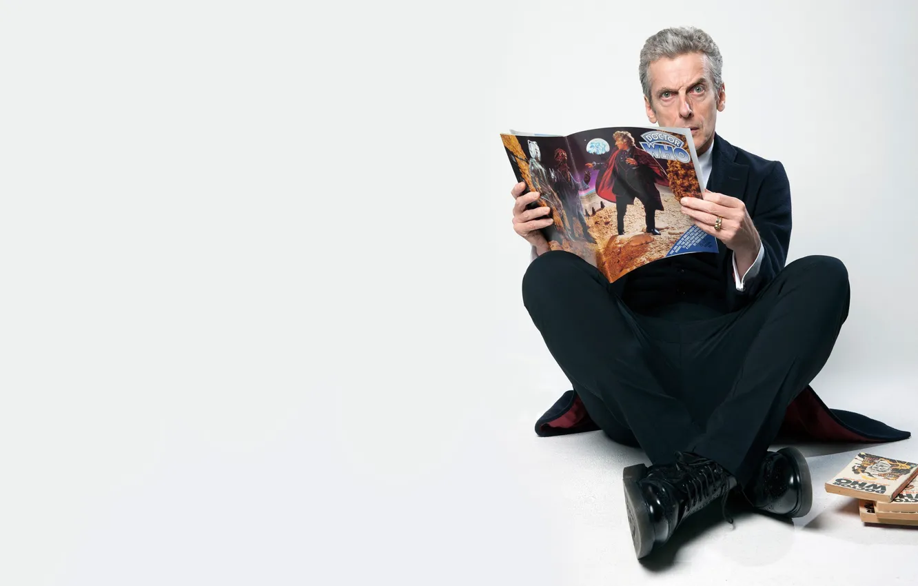 Photo wallpaper look, background, shoes, actor, male, journal, books, Doctor Who