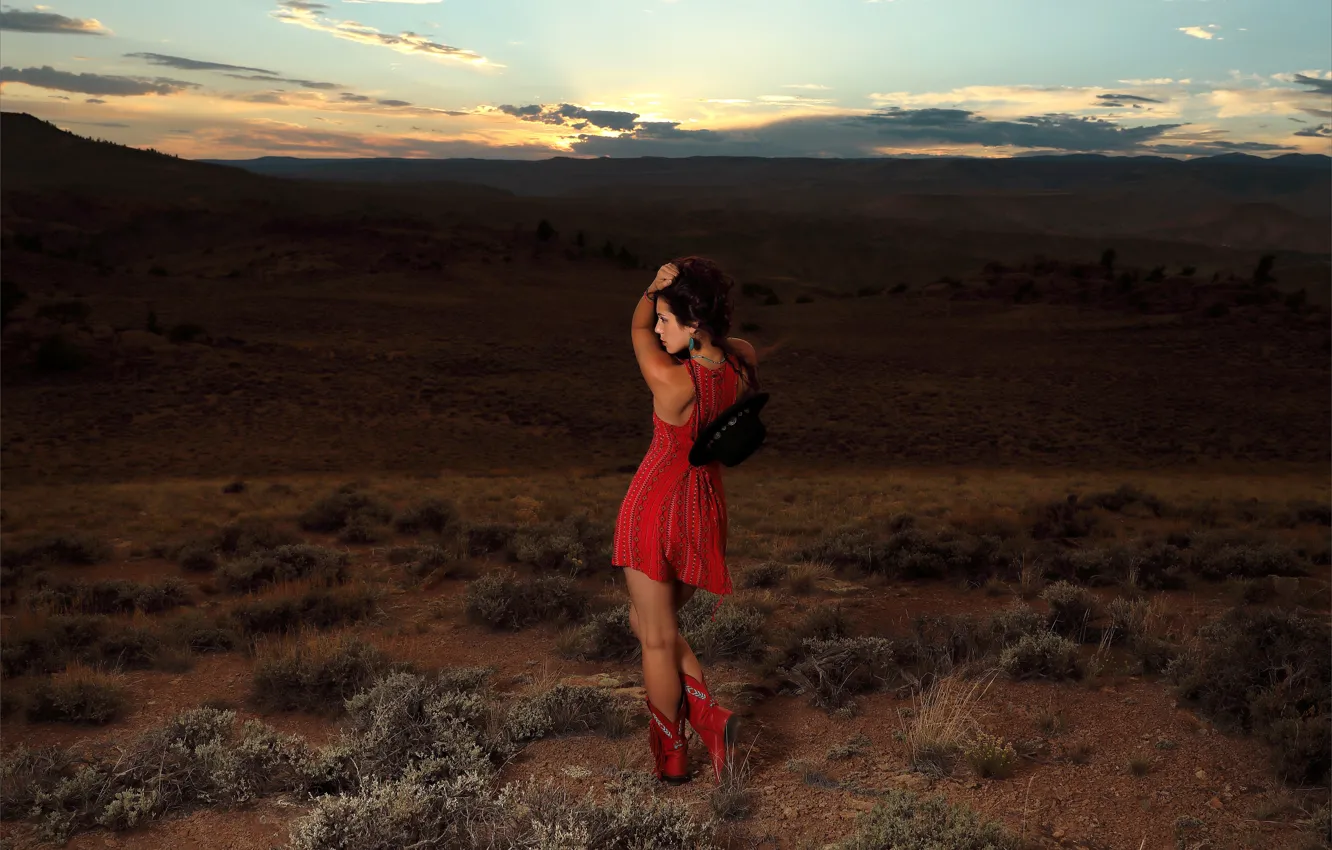Photo wallpaper hot girl, desert, model, sundown, brunette, sexy woman, Colorado, posing