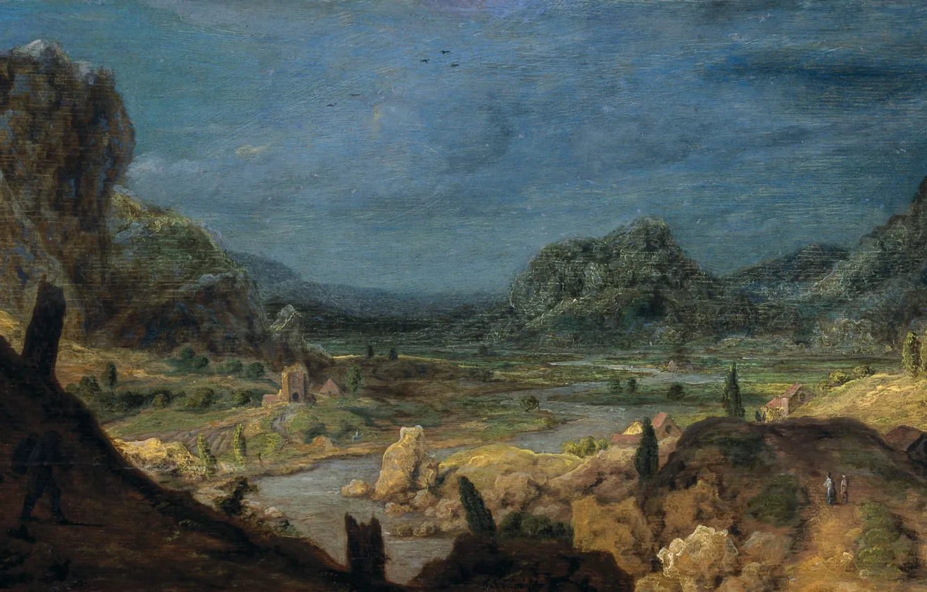 Photo wallpaper landscape, oil, picture, 1632, Hercules Pieterszoon Seghers, Hercules Segers, The, River valley