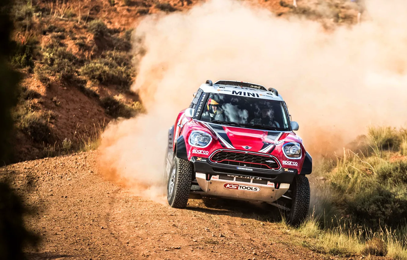 Photo wallpaper Red, Mini, Dust, Sport, Speed, Race, Rally, Dakar