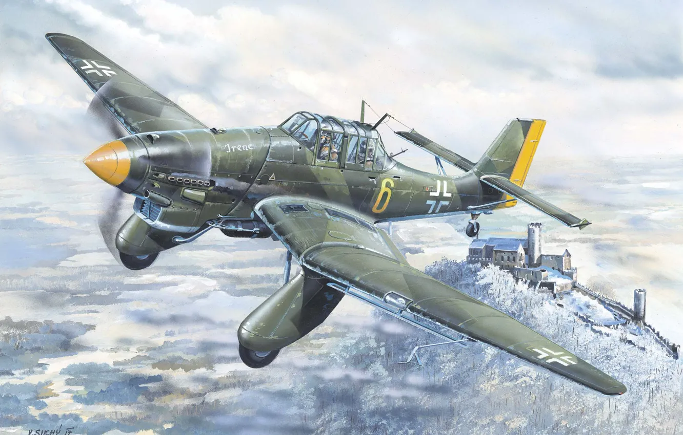 Photo wallpaper Germany, painting, Junkers, Air force, Ju.87A Stuka