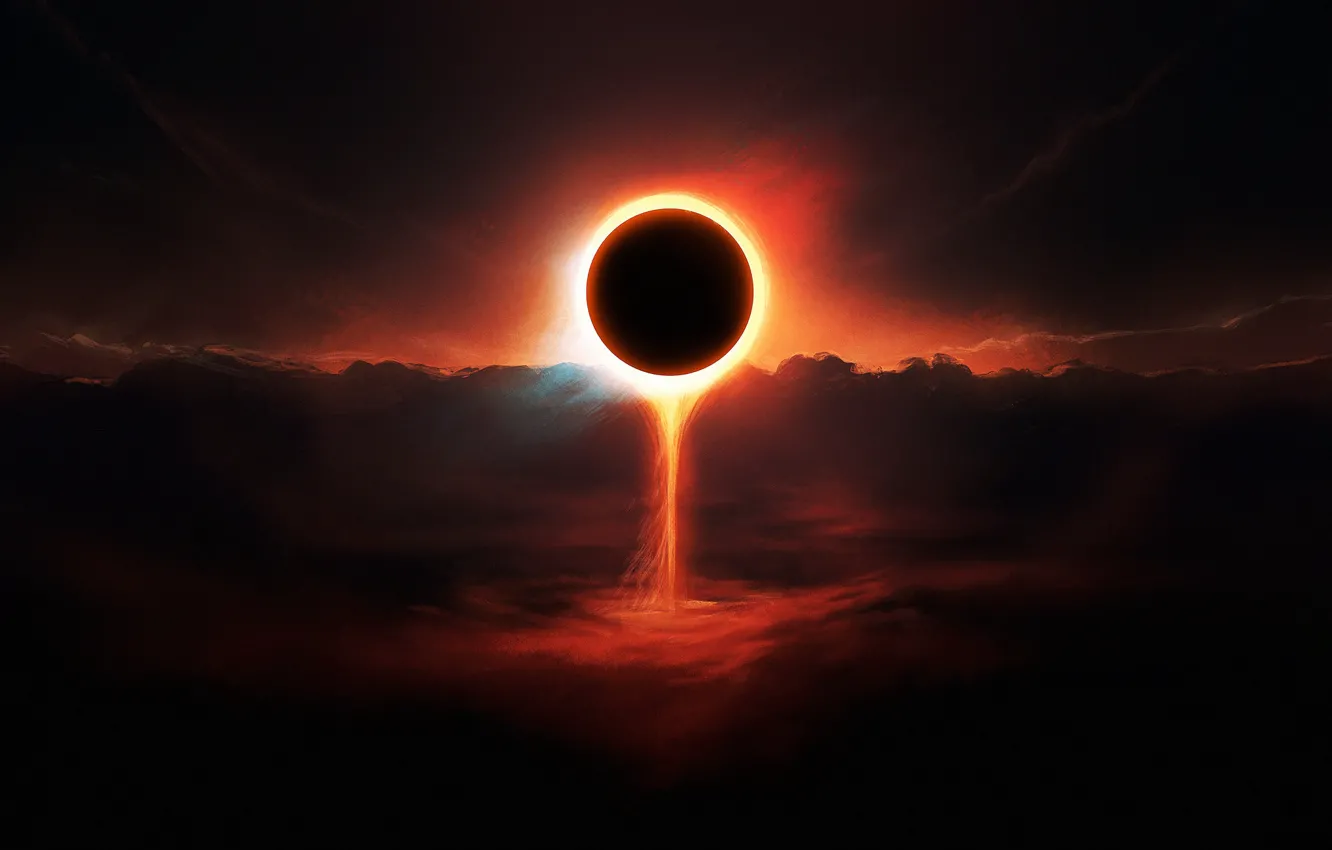 Photo wallpaper stars, clouds, style, fiction, darkness, the moon, horizon, art