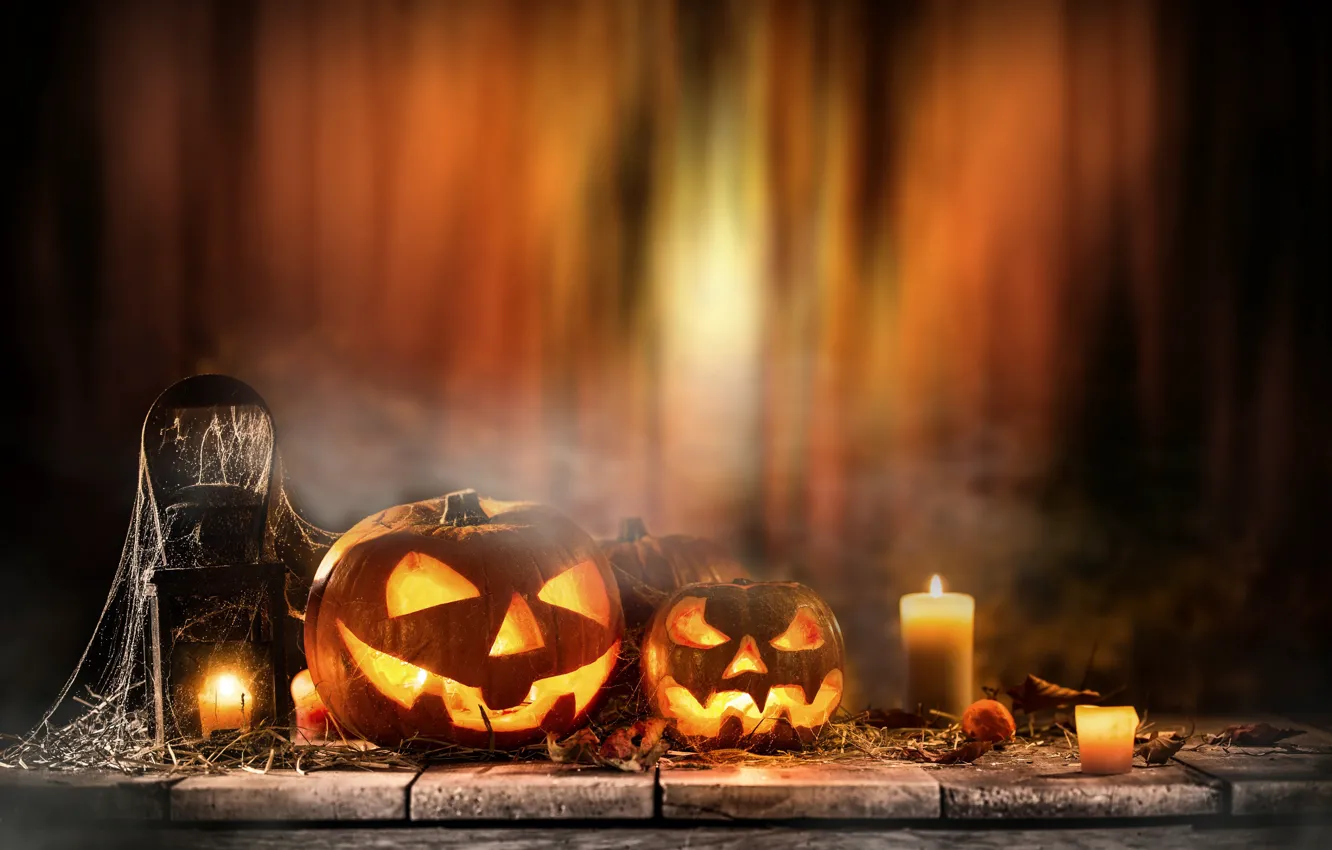 Photo wallpaper holiday, candles, pumpkin, Halloween