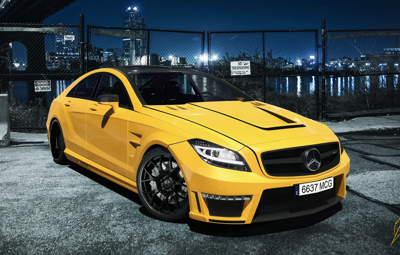 Photo wallpaper Mercedes-Benz, Cars, AMG, Yellow, CLS63, Ligth, Nigth