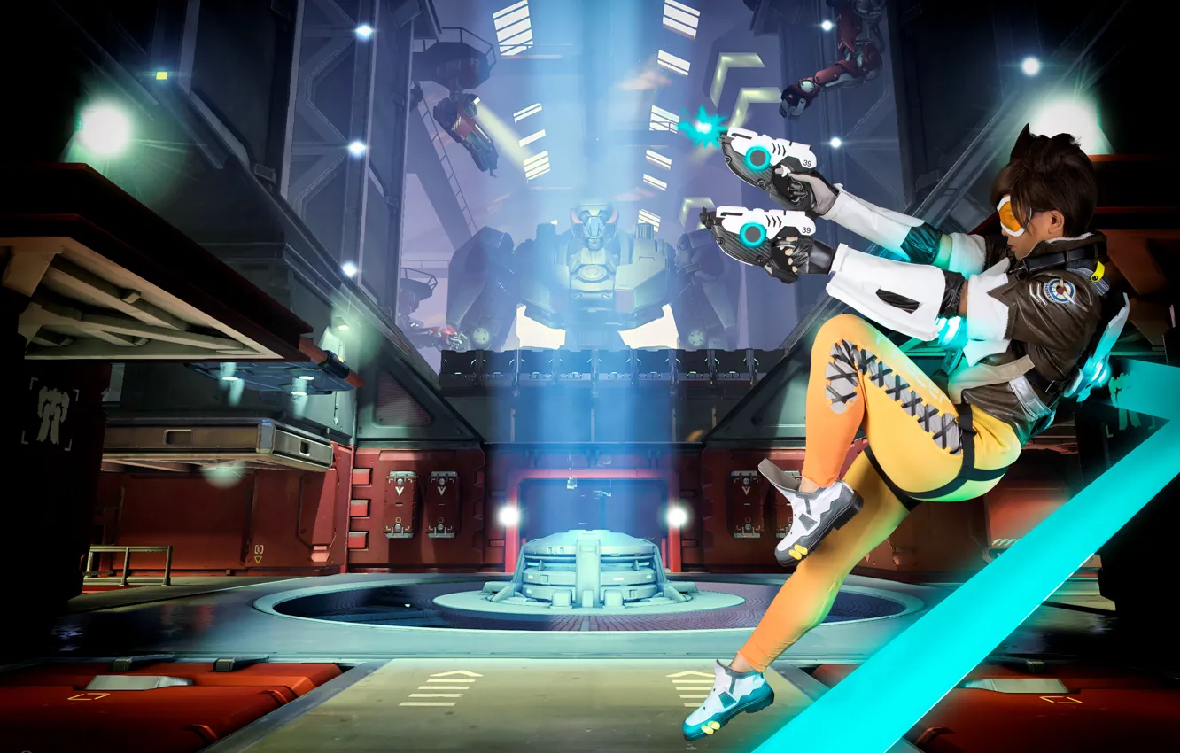 Photo wallpaper girl, gun, pistol, game, robot, mecha, weapon, cosplay