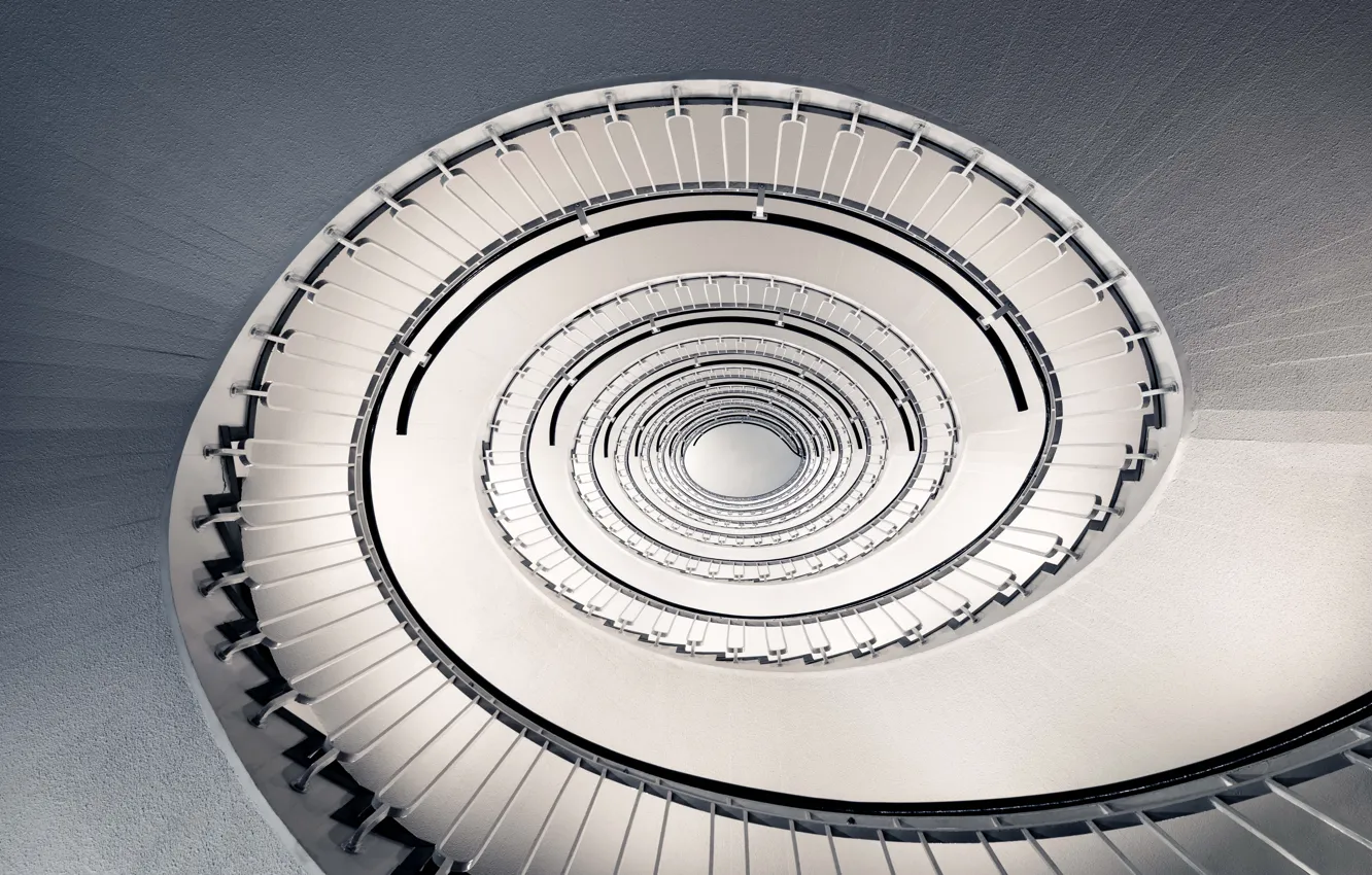 Photo wallpaper spiral, staircase, architecture, stairs, handrail