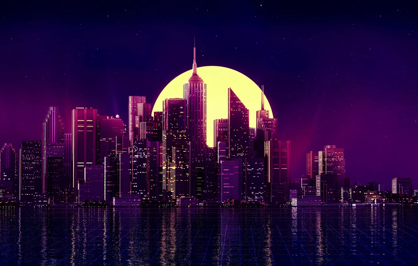 Photo wallpaper sunset, lights, home, vector