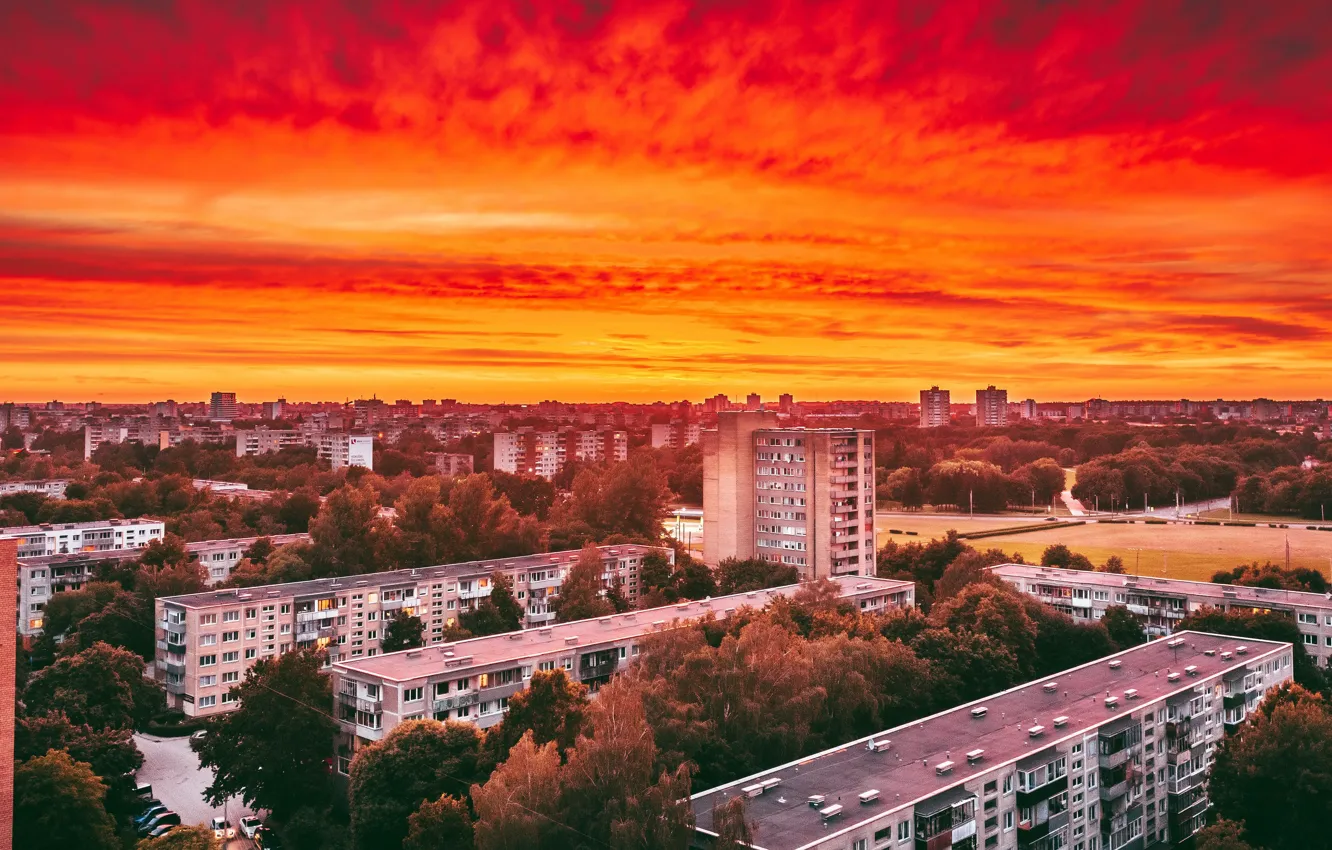 Photo wallpaper sunset, Lithuania, Kaunas
