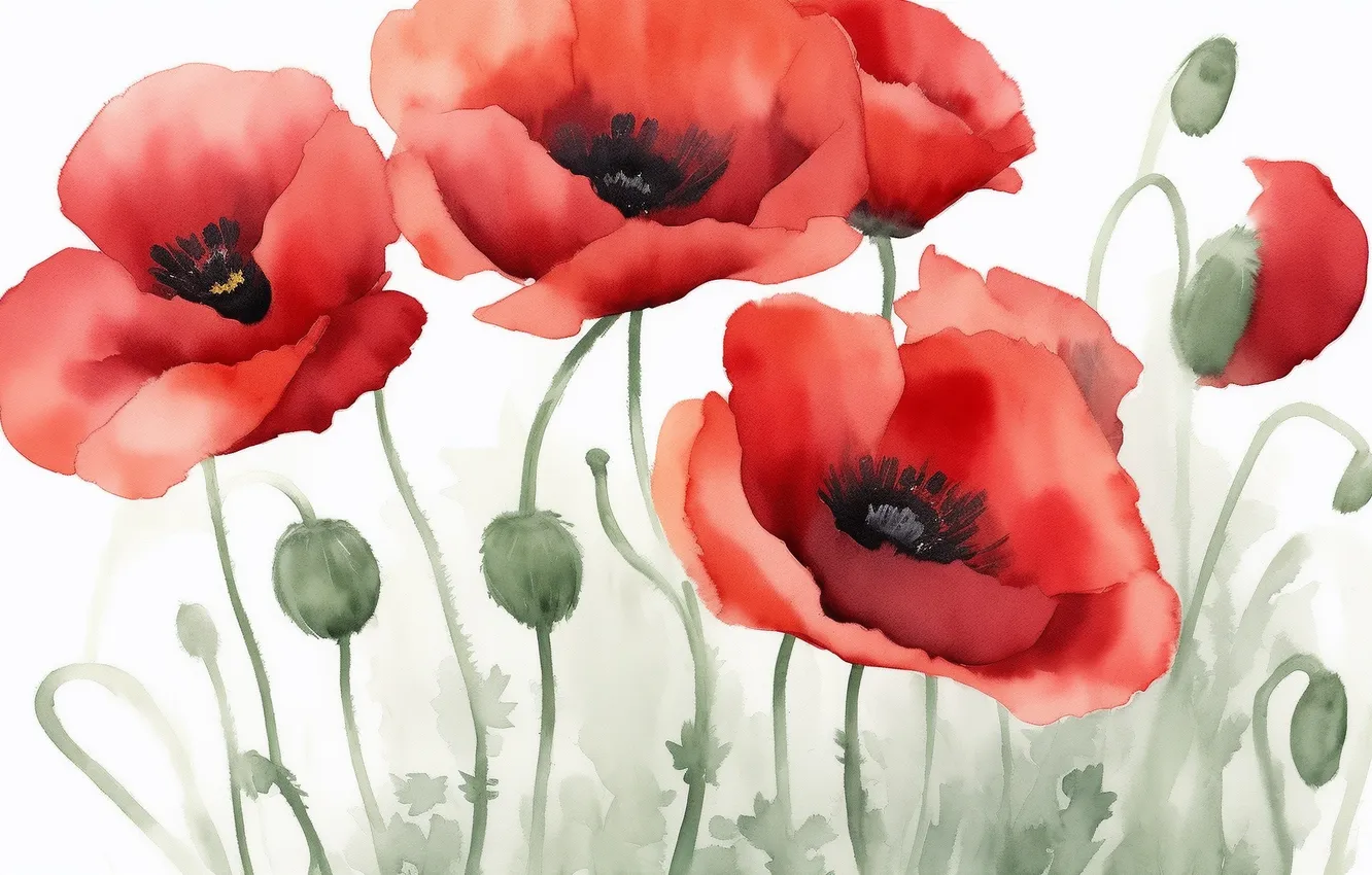 Photo wallpaper flowers, red, green, green, tenderness, figure, Mac, Maki