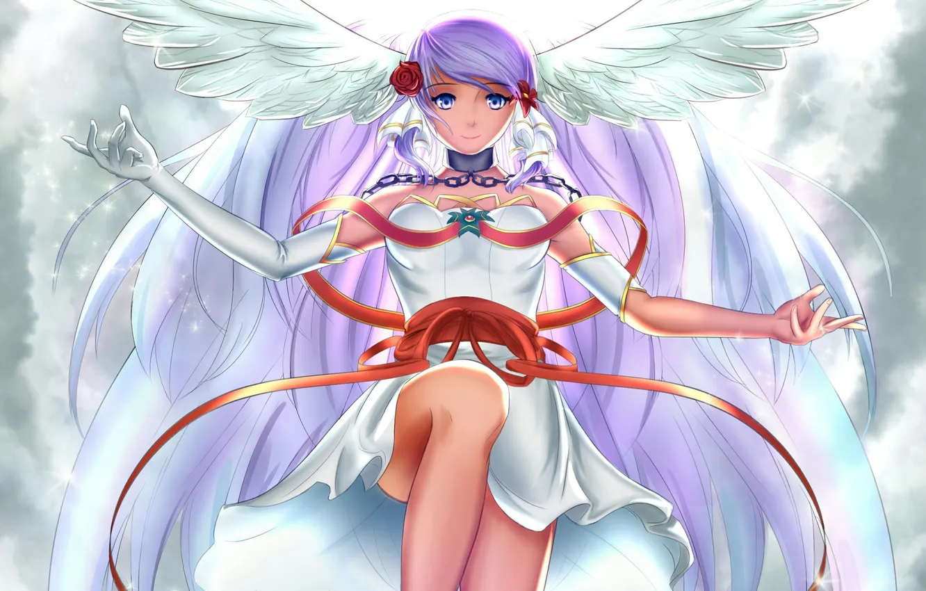 Photo wallpaper girl, wings, angel, ribbon