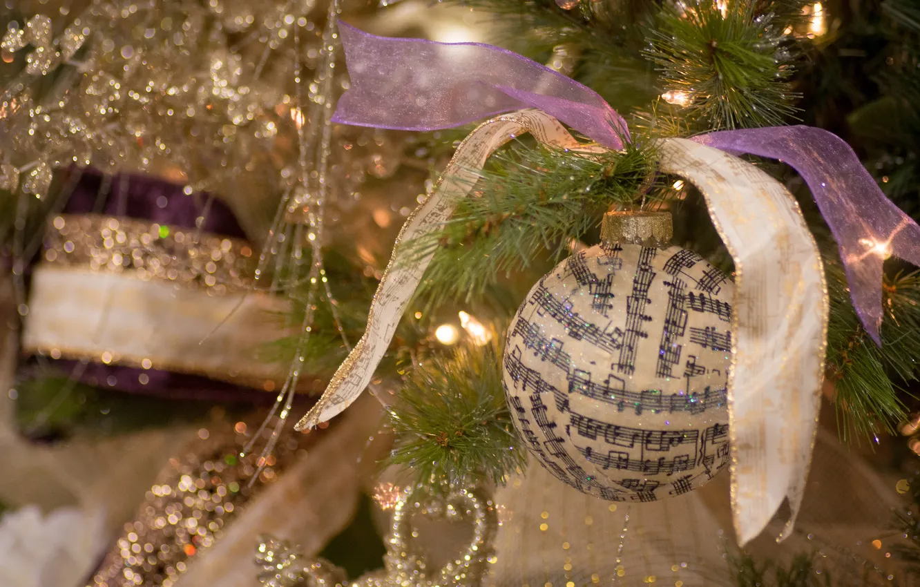 Photo wallpaper balls, decoration, tinsel