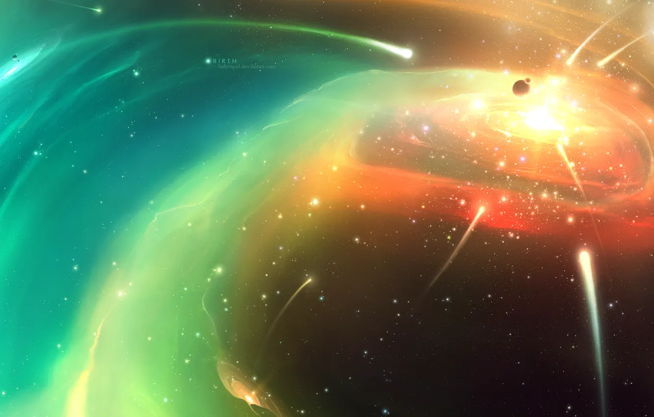 Photo wallpaper stars, nebula, planet, by Robin de Blanche, Birth