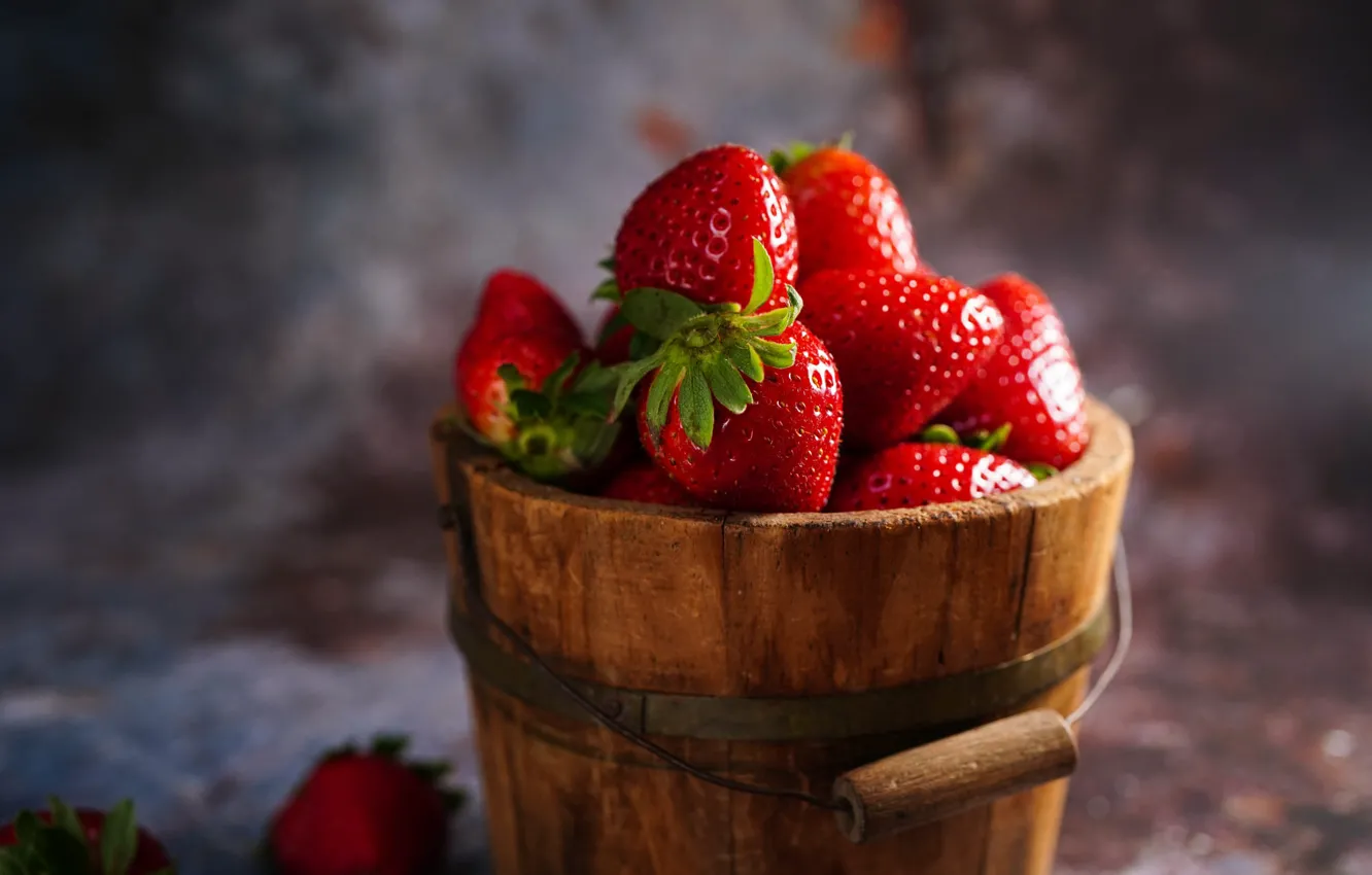Photo wallpaper berries, strawberry, bucket