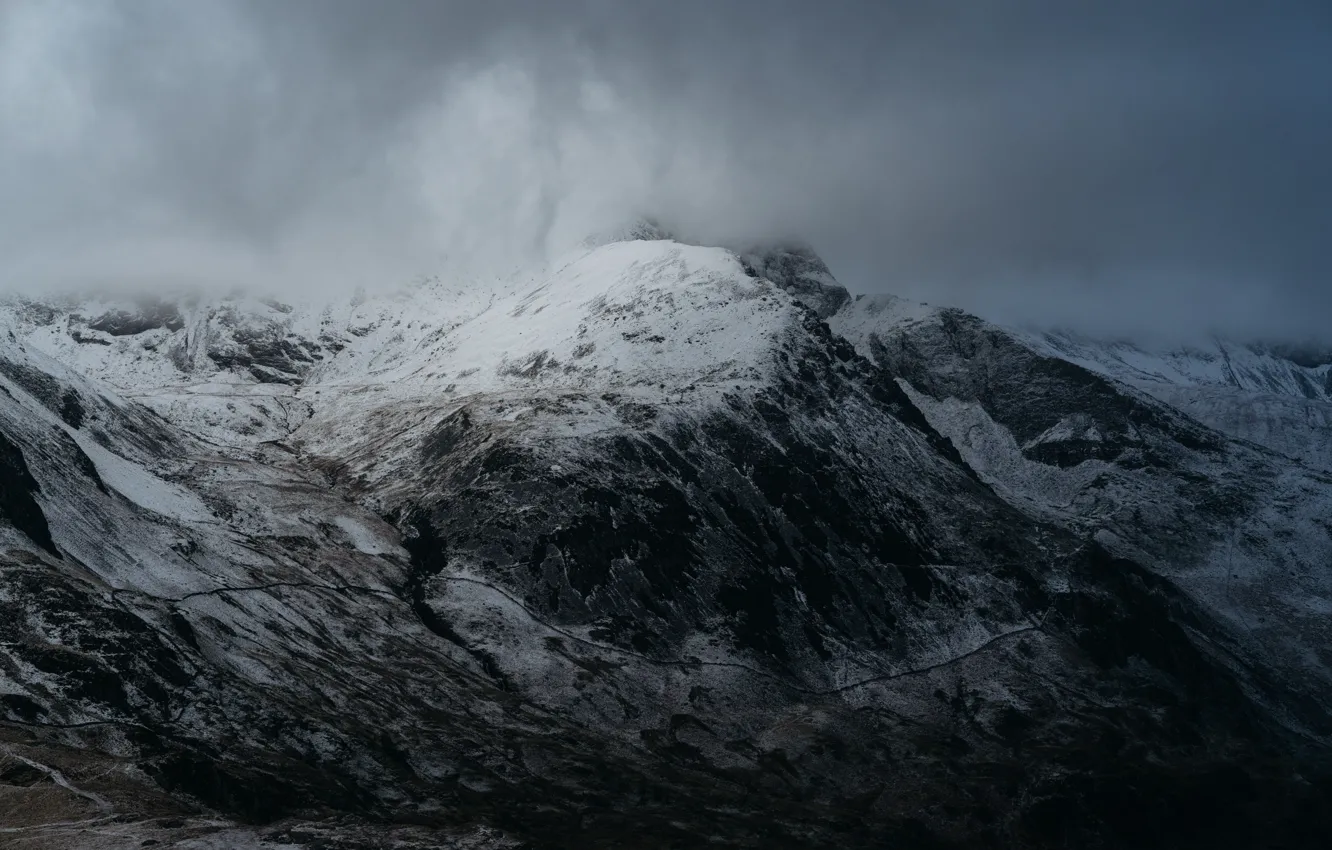 Photo wallpaper Frozen, ice, landscape, nature, frog, winter, clouds, mountain