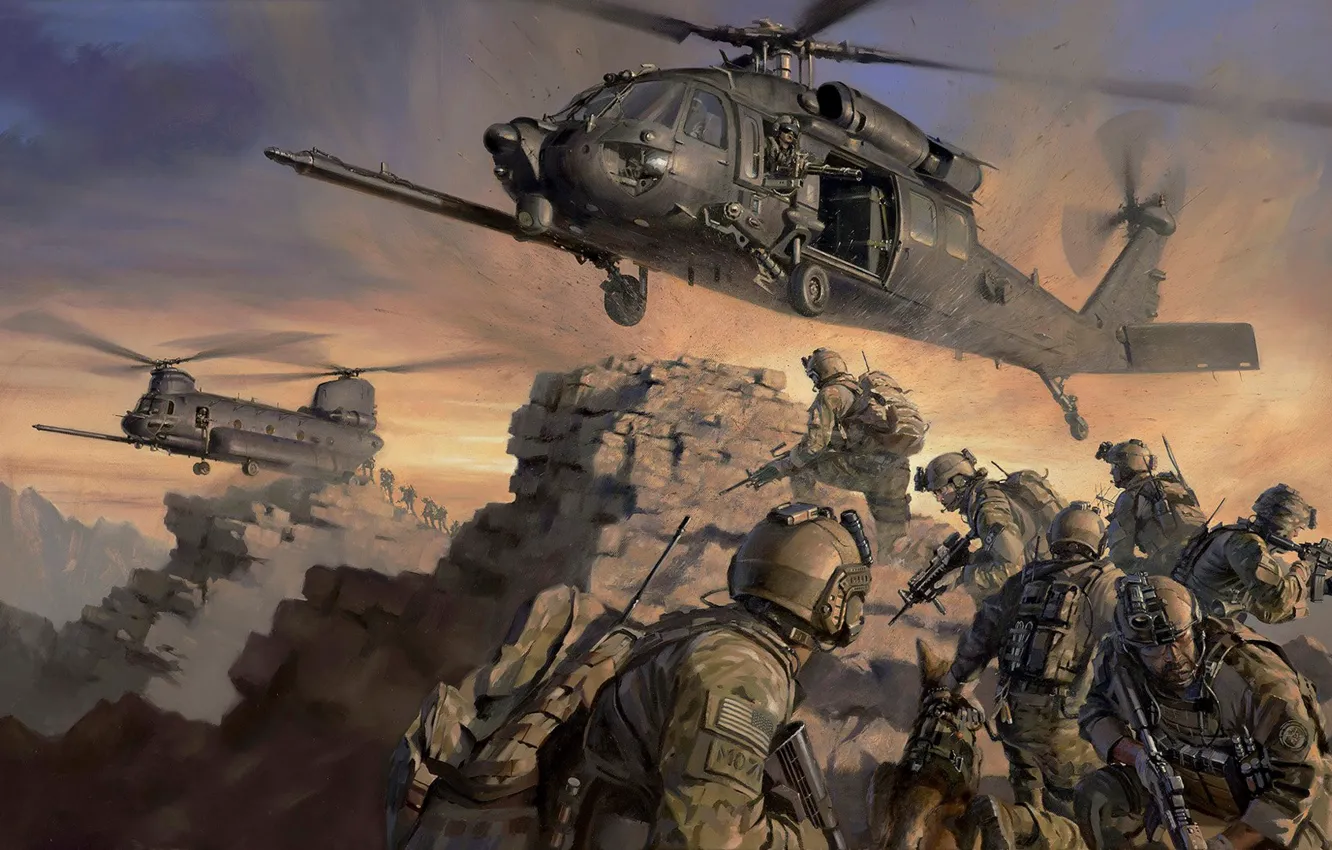 Photo wallpaper helicopter, special forces, evacuation, special forces, Sine Pari