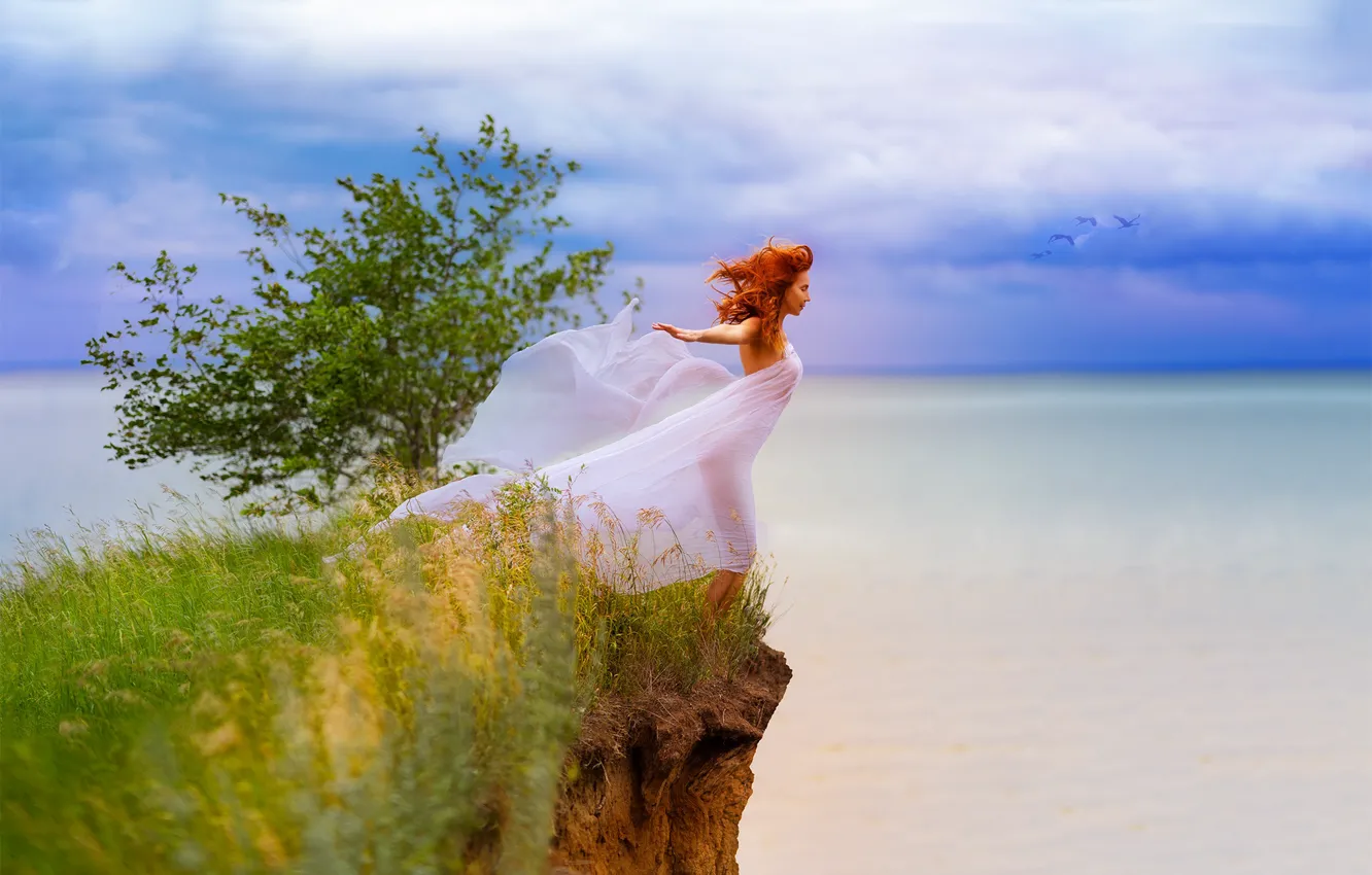 Photo wallpaper sea, the sky, girl, nature, open, Andrew Gnezdilov