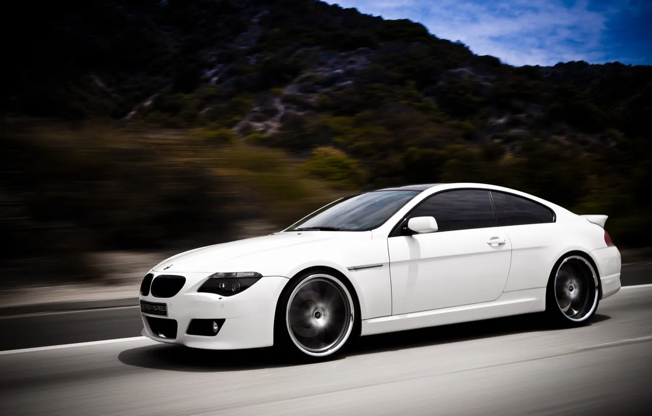 Photo wallpaper white, the sky, mountains, BMW, BMW, white, 645i, E63