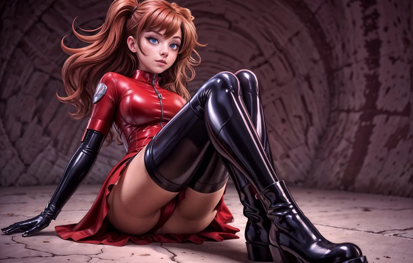 Photo wallpaper girl, sexy, art, latex, legs, boots, cartoon, sexy
